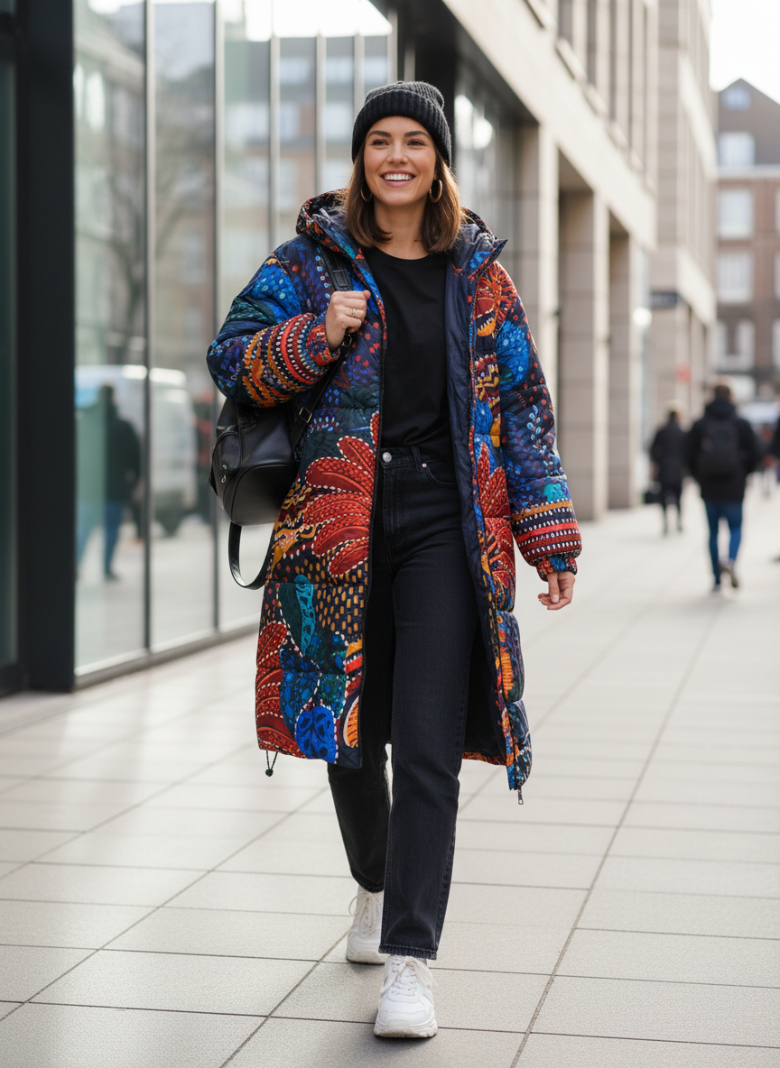 Casaco Puffer Midi Estampado Tropical - FARM / P