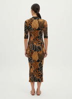 Vestido Midi Canelado Estampa Abstrata - FARM / M