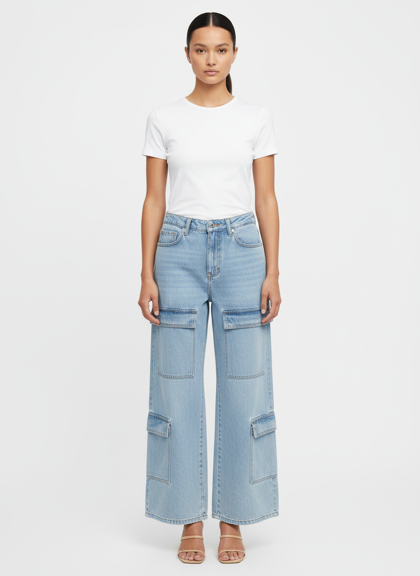 Calça jeans cargo bolsos laterais utilitários - NEXO | 36
