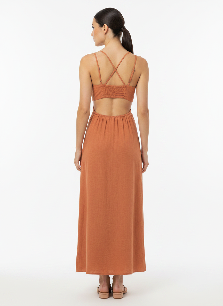 Vestido Midi Cut-Out Alças Finas Terracota - DRESS TO / P