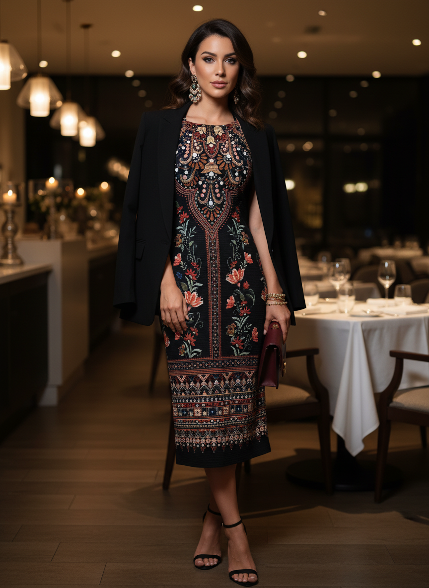 Vestido Midi Estampado Étnico Halterneck - FARM / M