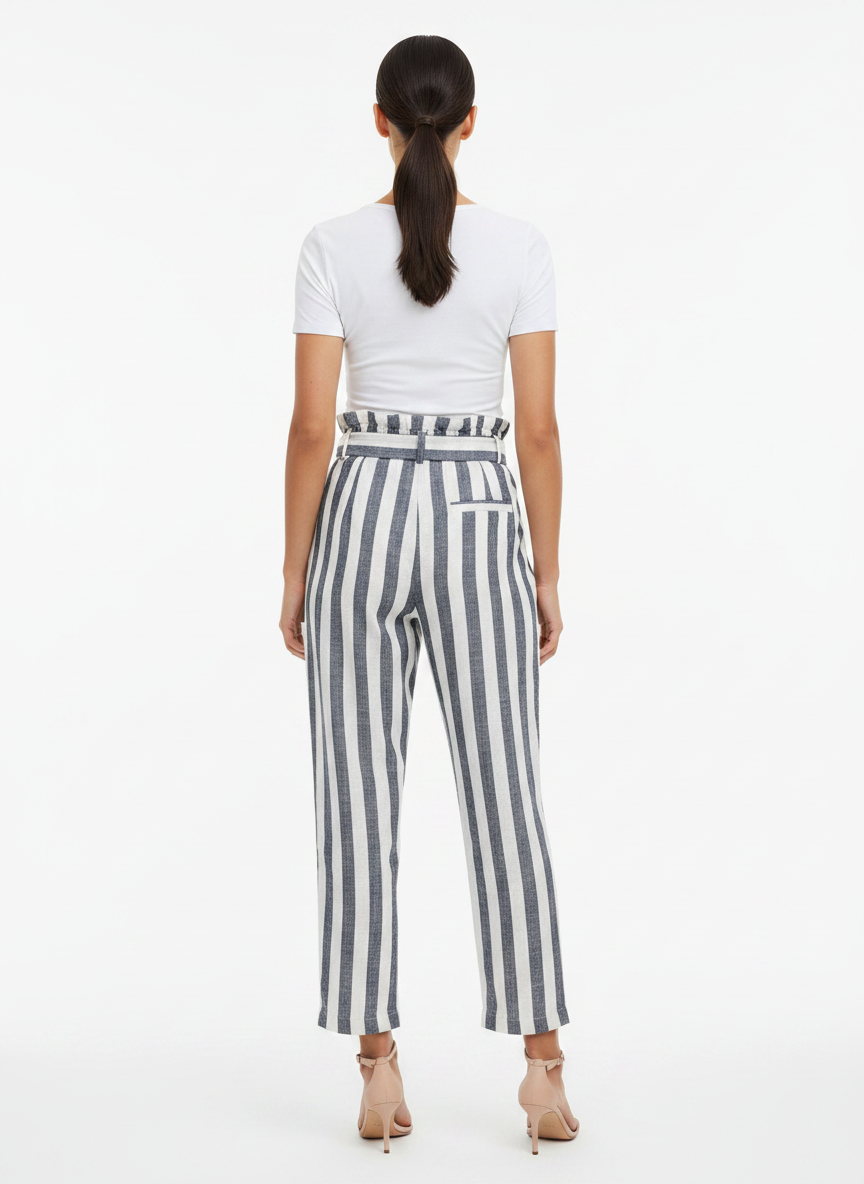 Calça Listrada Pantacourt Linho - Bershka / 38