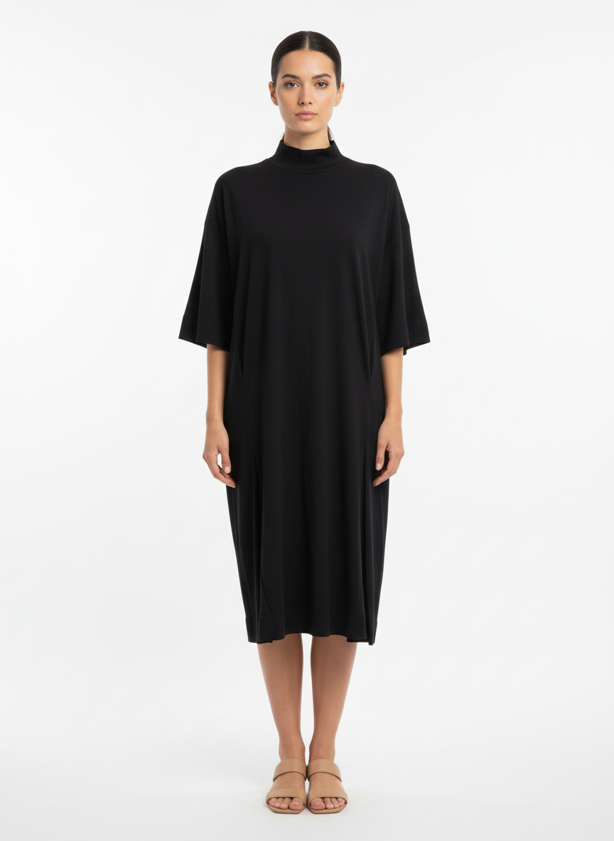 Vestido gola alta prega lateral saia preto - ANIMALE | P