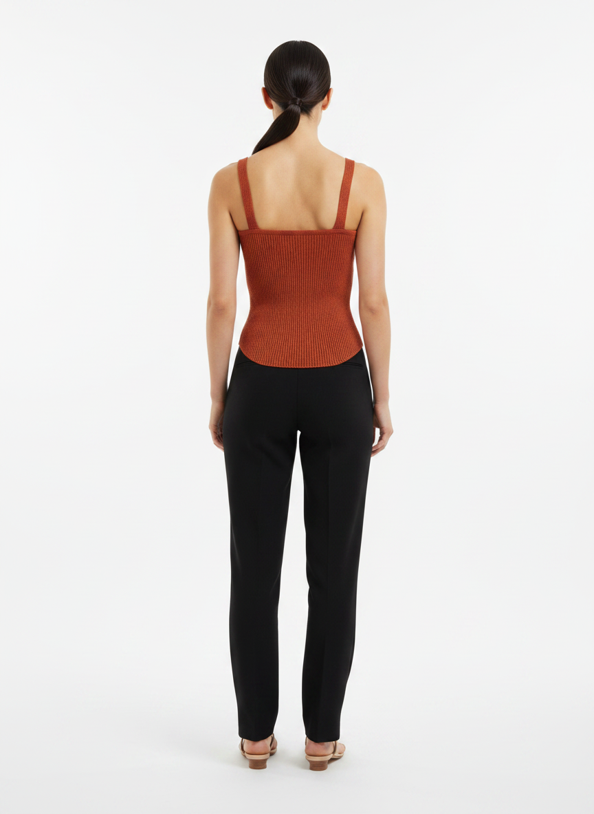 Regata tricot canelada decote coração telha - SKUNK | P