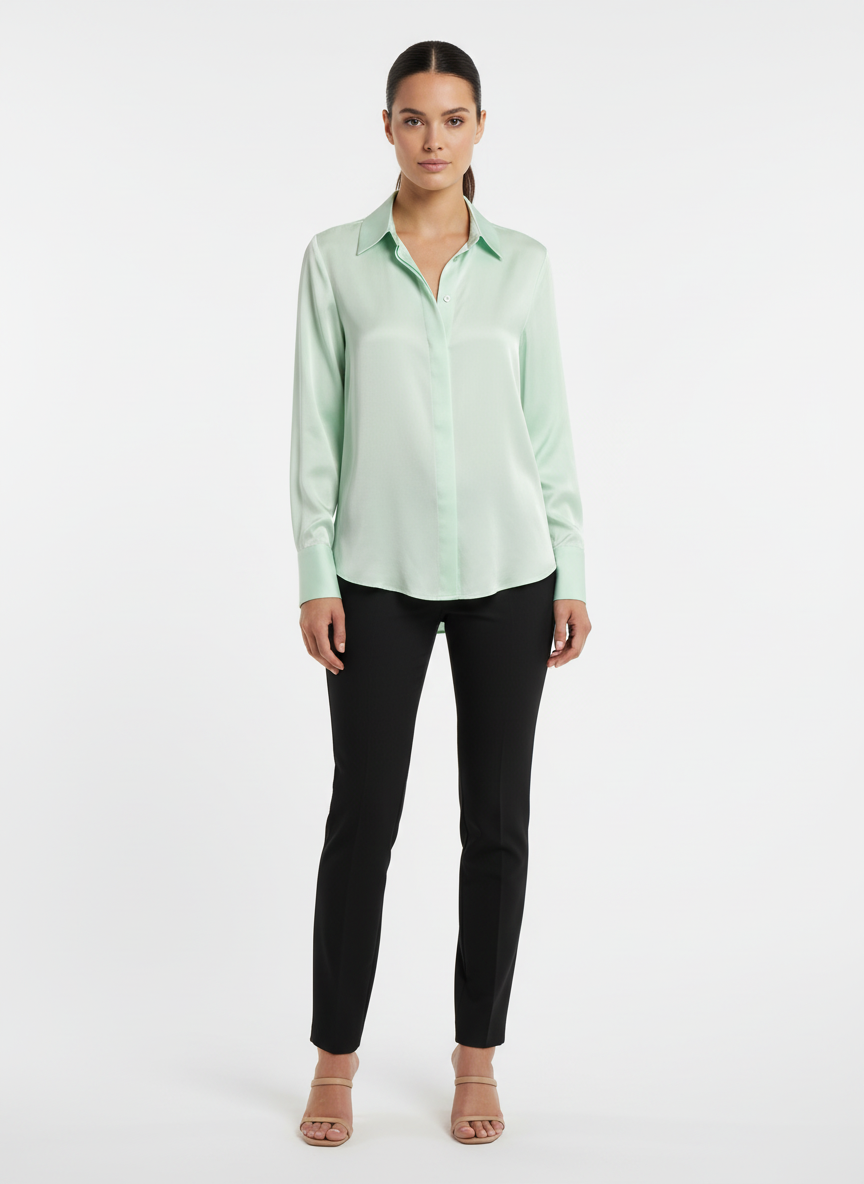 Blusa Cetim Manga Longa Verde Menta - ANIMALE / 38