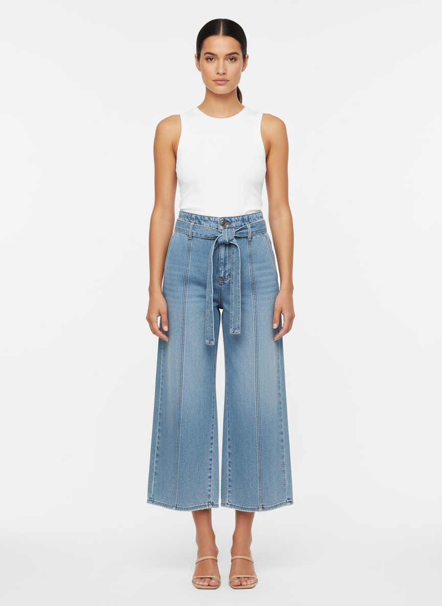 Calça jeans wide leg cinto com fivela - SACADA | 38