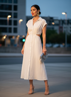 Vestido Midi Branco Recortes Gola Camisa - DRESS TO / M