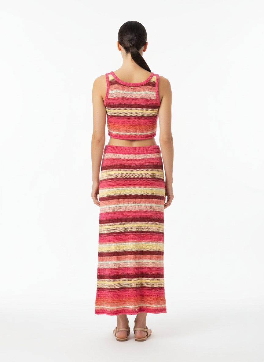 Conjunto Cropped Tricô Listrado Multicolorido Rosa - Animale/P