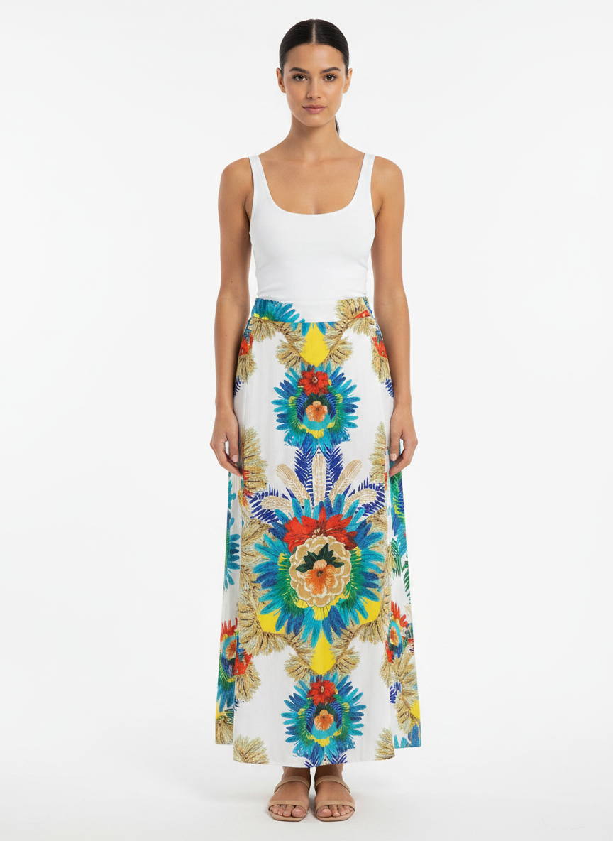 Saia Longa Estampada Tropical Fluida - DRESS TO / P