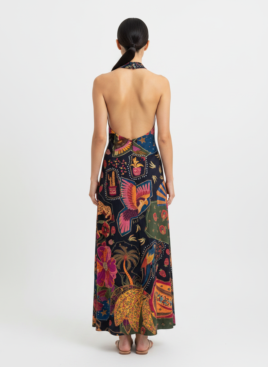 Vestido Halterneck Estampado - FARM / P
