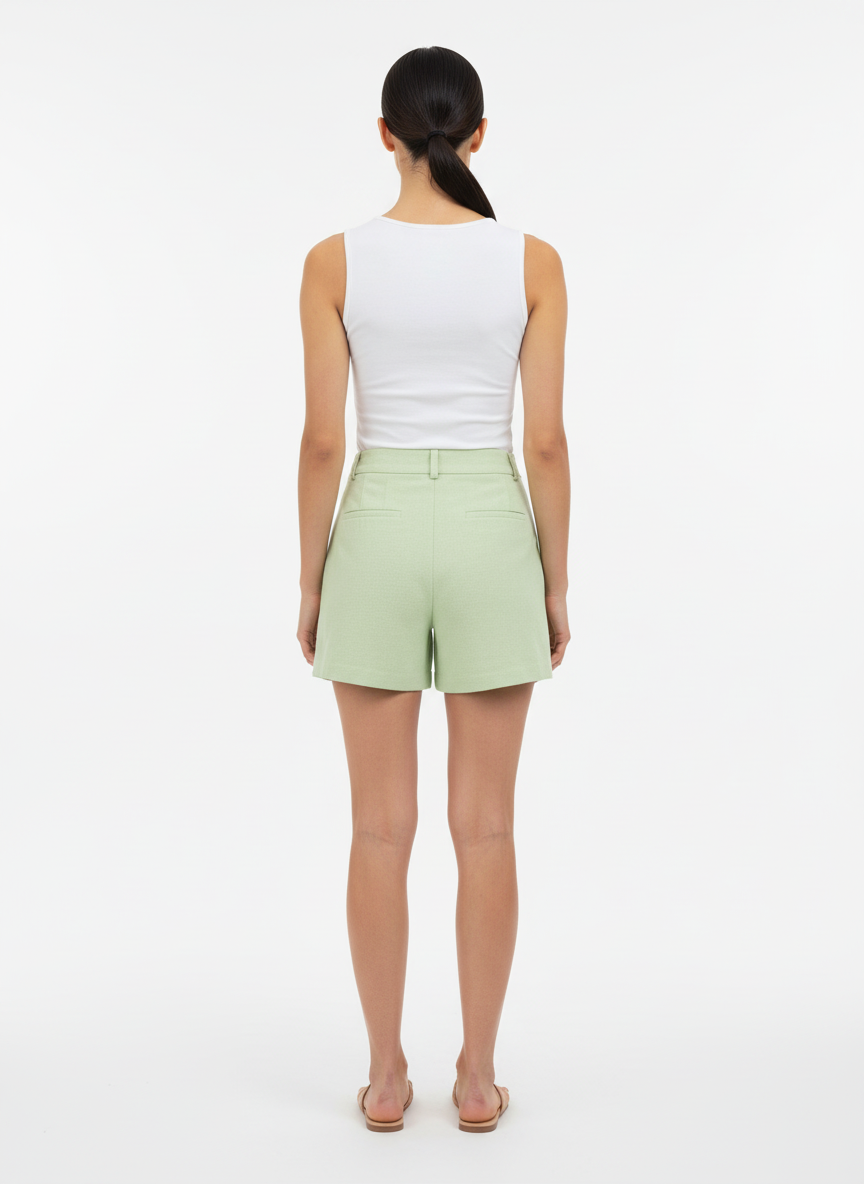 Shorts de Linho Cintura Alta com Pregas Verde Menta - All's/P