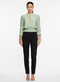 Blusa cropped manga longa manga 3/4 cós lastex abertura decote verde - ZARA | P