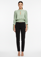 Blusa cropped manga longa manga 3/4 cós lastex abertura decote verde - ZARA | P