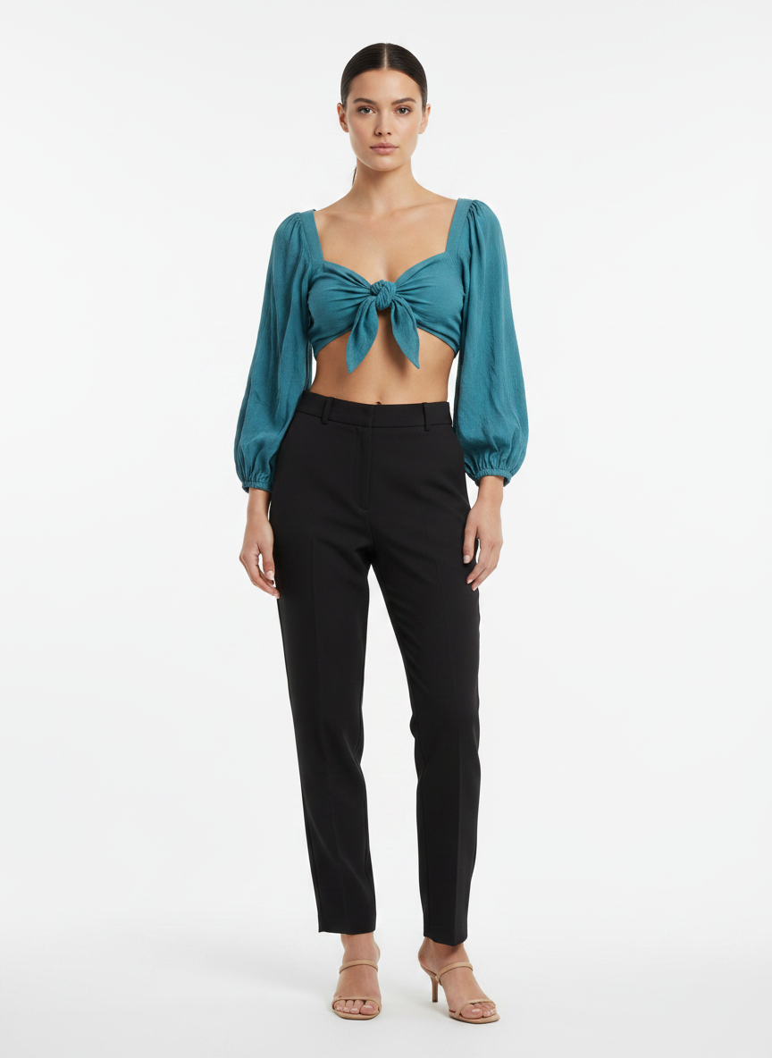 Blusa Cropped Linho com Amarração Frontal - Skunk / 38