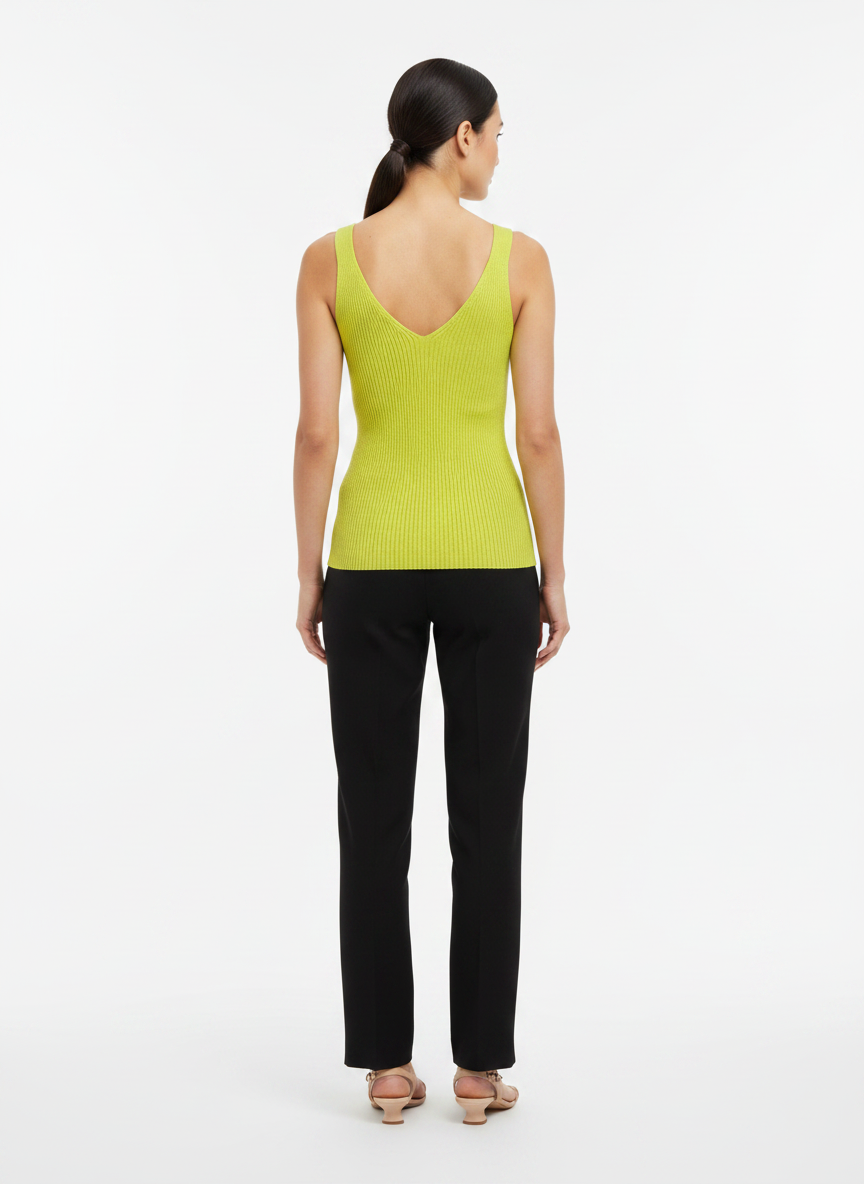Regata tricot canelada decote v verde limão - SKUNK | 36