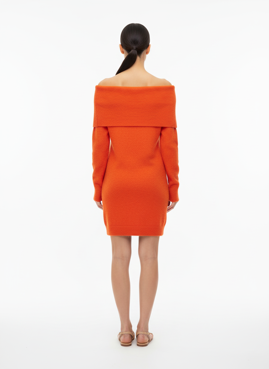Vestido Tricô Laranja  Ombro a Ombro - Canal/PP