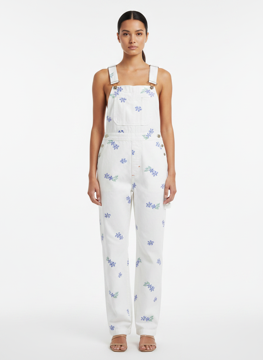 Macacão Feminino Bordado Floral Canvas Ajustável - PEEPOU / PP