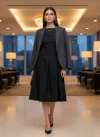 Vestido Preto Evasê Acetinado Sem Mangas - TRETTIORE / G