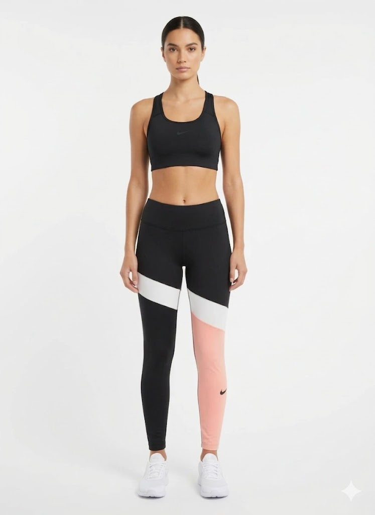 Calça Legging Esportiva Preta com Recortes em Rosa e Branco - Nike/M
