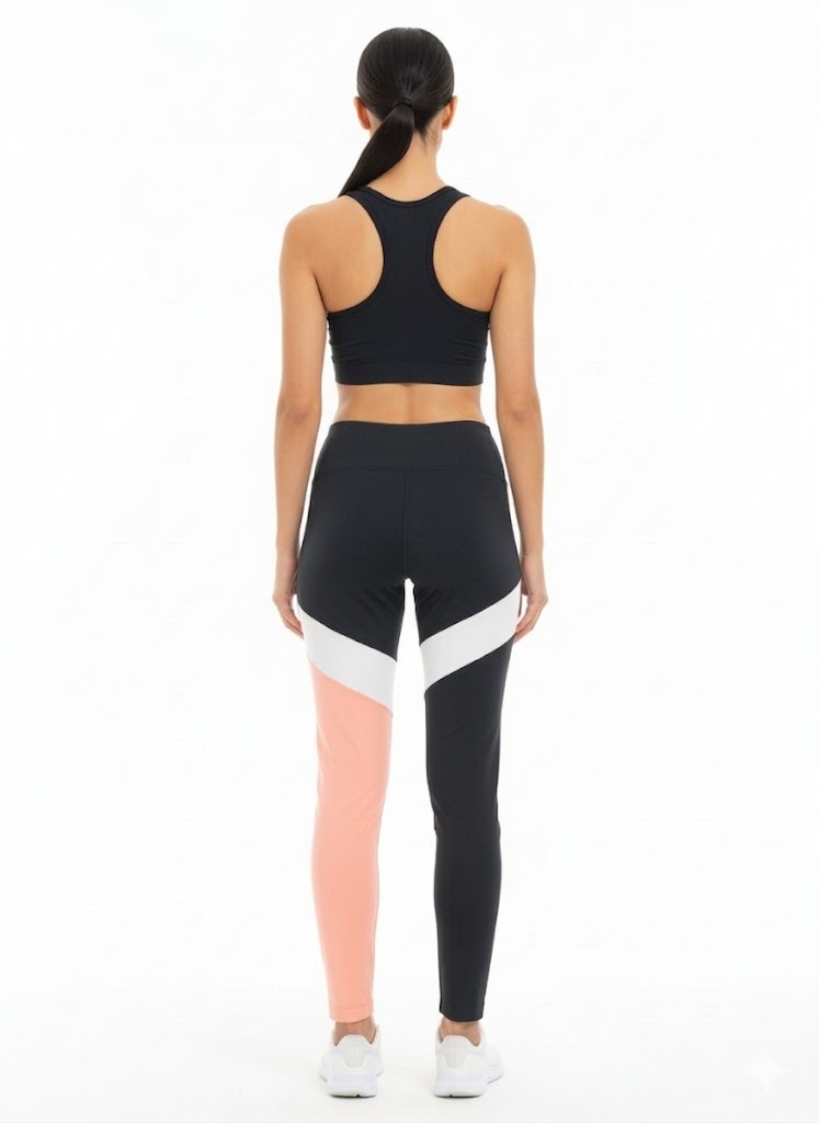 Calça Legging Esportiva Preta com Recortes em Rosa e Branco - Nike/M