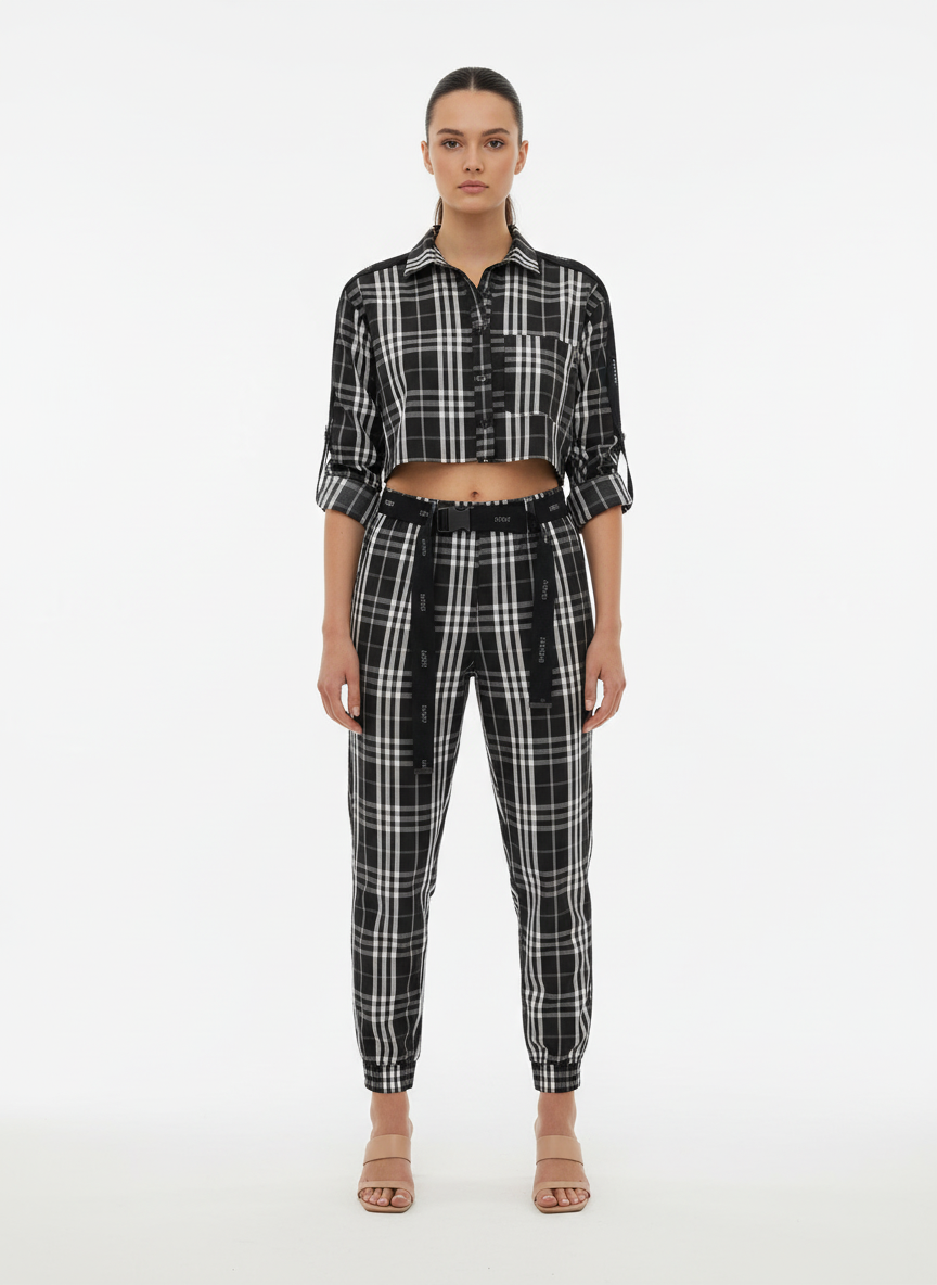 Conjunto Xadrez Cropped e Calça Jogger - Caos/38